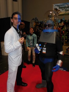 Cosplayers as the cartoon versions of Batman villains, Two-Face and Mr. Freeze